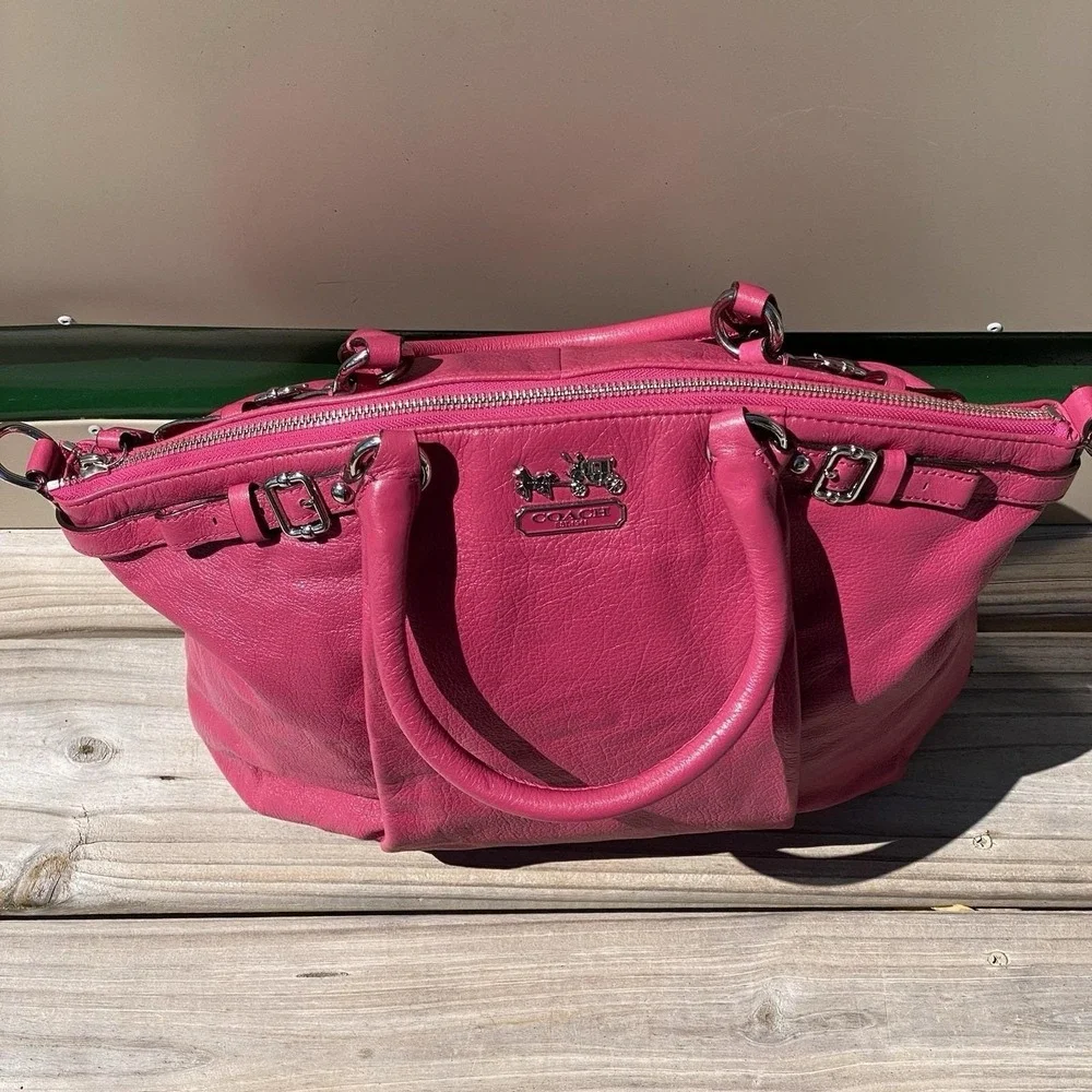 Coach Madison Lindsey Satchel 18641 Pink Ruby Leather Shoulder Bag